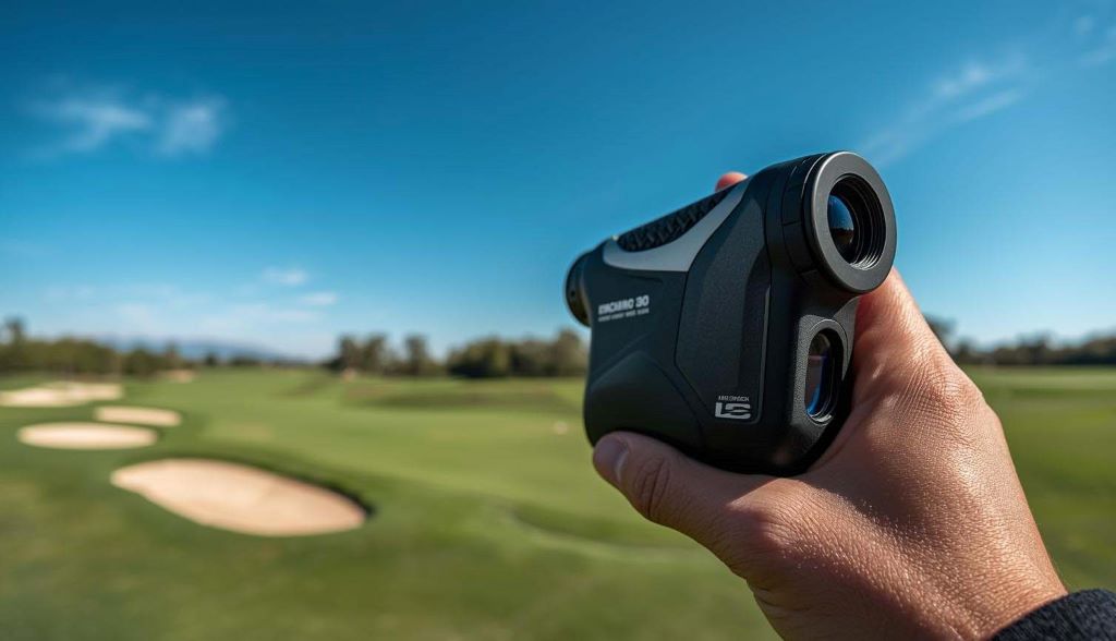 Player using golf practice equipment to improve swing and accuracy